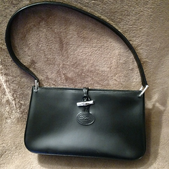 longchamp black leather shoulder bag